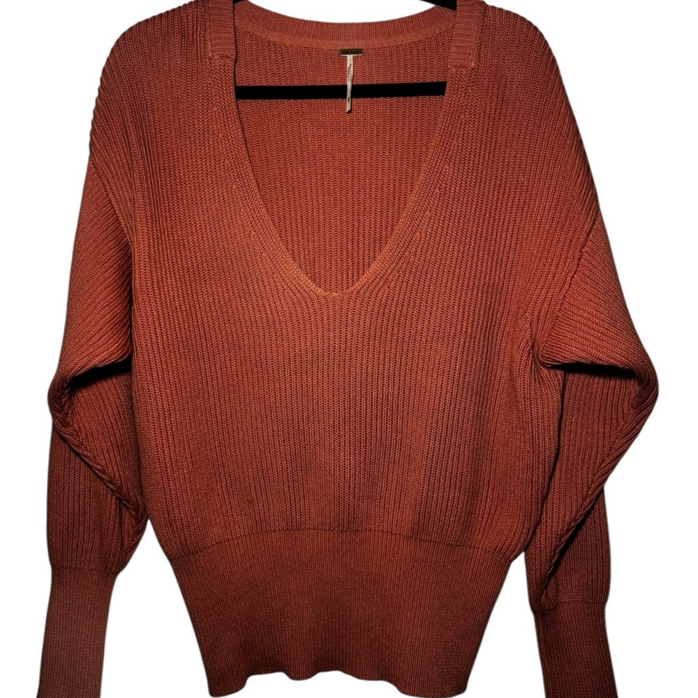 Free People Terracotta V-Neck Sweater